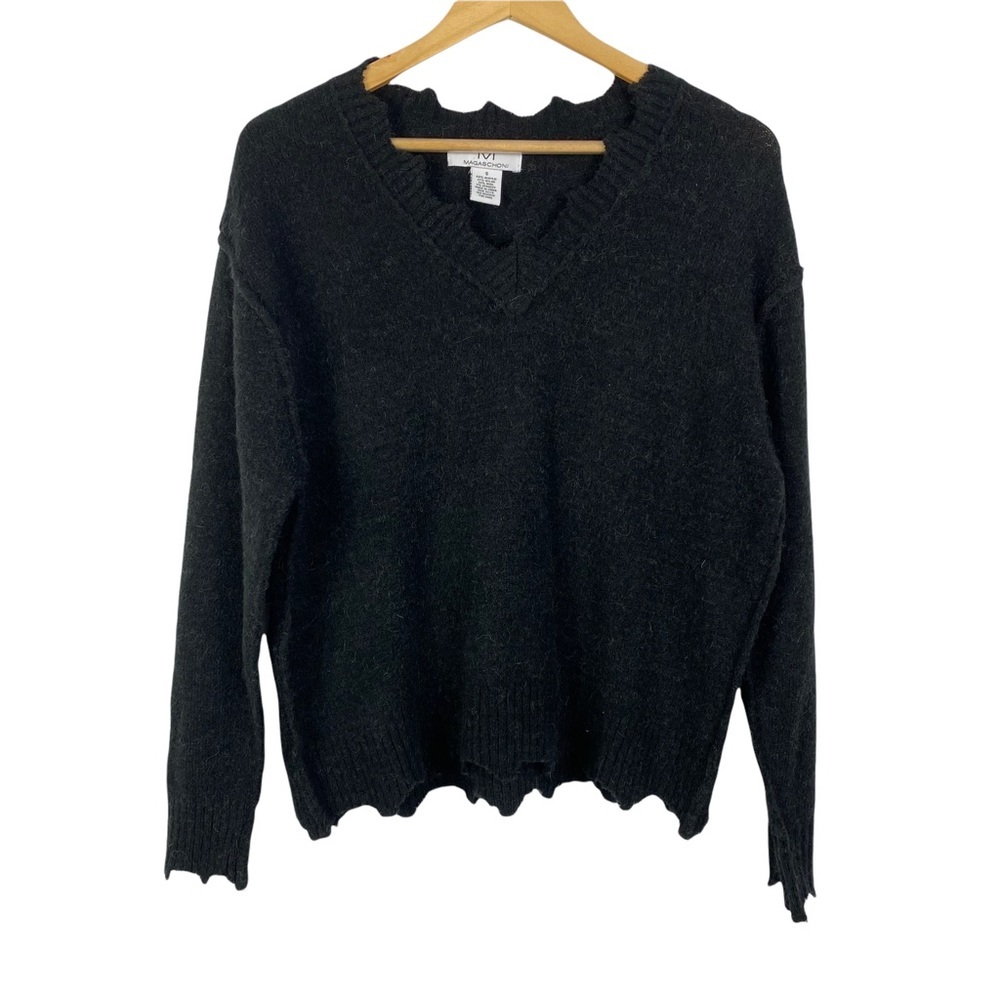 Magaschoni Distressed Sweater Size Small Black Cute Fashionable Sweater